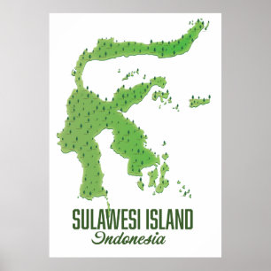 Poster Carte de l'île de Sulawesi Indonésie