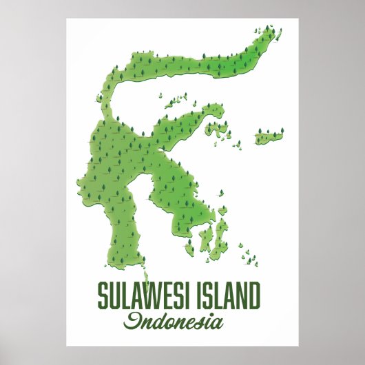 Poster Carte de l'île de Sulawesi Indonésie (Devant)
