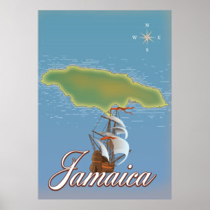 Poster Carte de l'île de voyage de Jamaïque