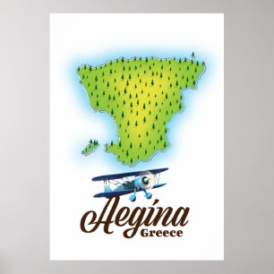 Poster Carte de l'île d'Égine Grèce