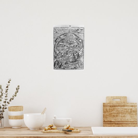 Poster Carte de l'île d'Utopia, Livre frontispece (Cuisine)