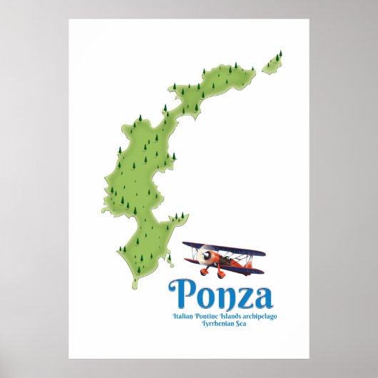 Poster Carte de l'île italienne de Ponza. (Devant)