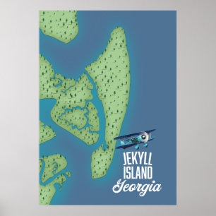 Poster Carte de l'île Jekyll Géorgie États-Unis