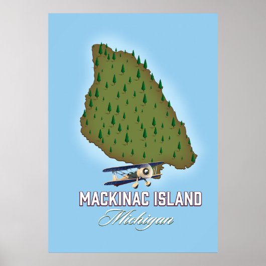 Poster Carte de l'île Mackinac Michigan (Devant)