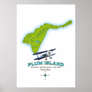 Poster Carte de l'île Plum, Southold comté de Suffolk, Ne