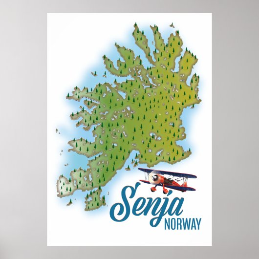 Poster Carte de l'île Senja Norvège (Devant)