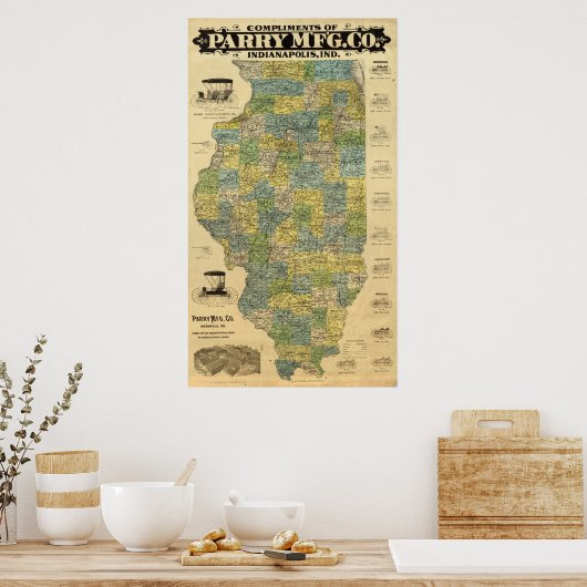Poster Carte de l'Illinois (Cuisine)