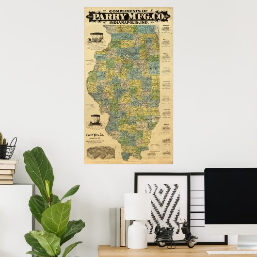 Poster Carte de l'Illinois (Bureau à domicile)
