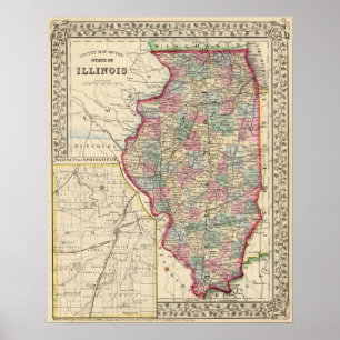 Poster Carte de l'Illinois par Mitchell