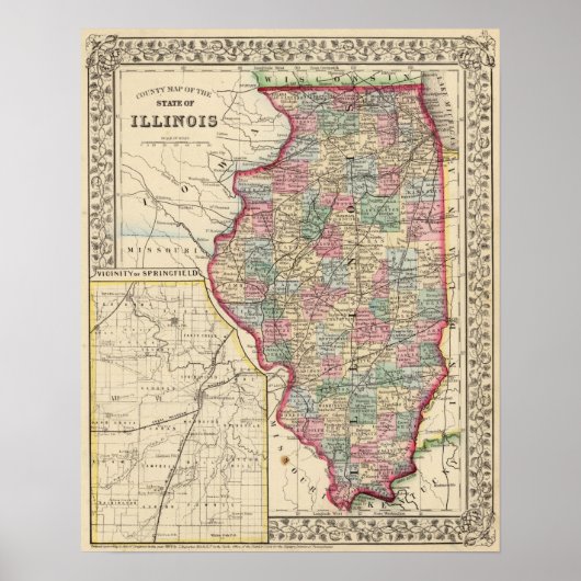 Poster Carte de l'Illinois par Mitchell (Devant)