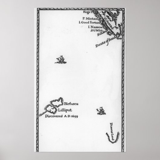 Poster Carte de Lilliput et Blefuscu (Devant)