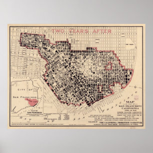 Poster Carte de l'incendie de San Francisco en 1906