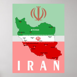 Poster Carte de l'Iran avec drapeau et emblème