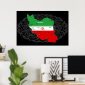 Poster Carte de l'Iran avec drapeau et emblème (Bureau à domicile)