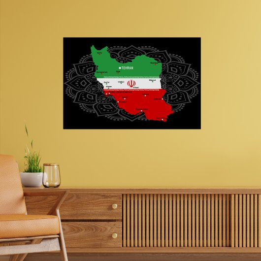Poster Carte de l'Iran avec drapeau et emblème (Salon 2)