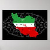 Poster Carte de l'Iran avec drapeau et emblème (Devant)
