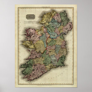 Poster Carte de l'Irlande 1813 par John Pinkerton