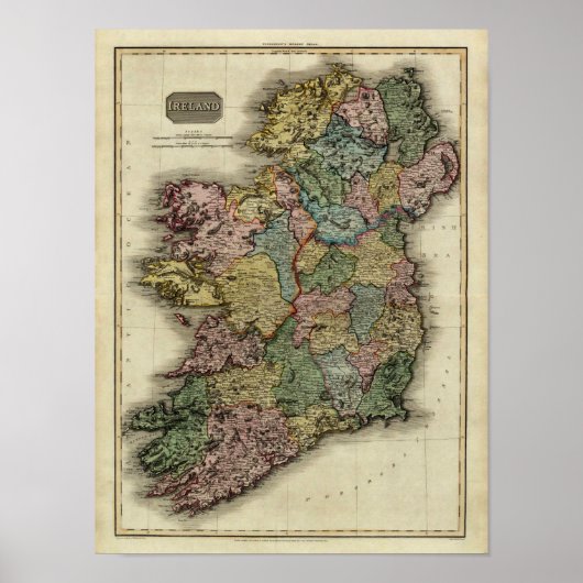 Poster Carte de l'Irlande 1813 par John Pinkerton (Devant)
