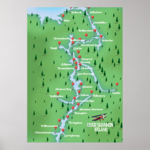 Poster Carte de l'Irlande de la rivière Shannon