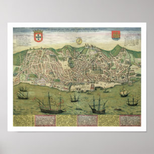 Poster Carte de Lisbonne, de Civitates Orbis Terrarum par