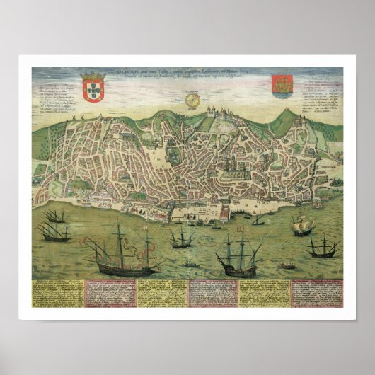 Poster Carte de Lisbonne, de Civitates Orbis Terrarum par (Devant)