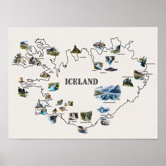 Poster Carte de l'Islande (Devant)