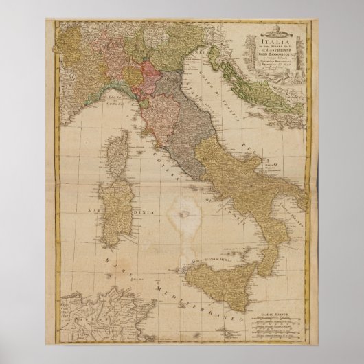 Poster Carte de l'Italie 1790 (Devant)