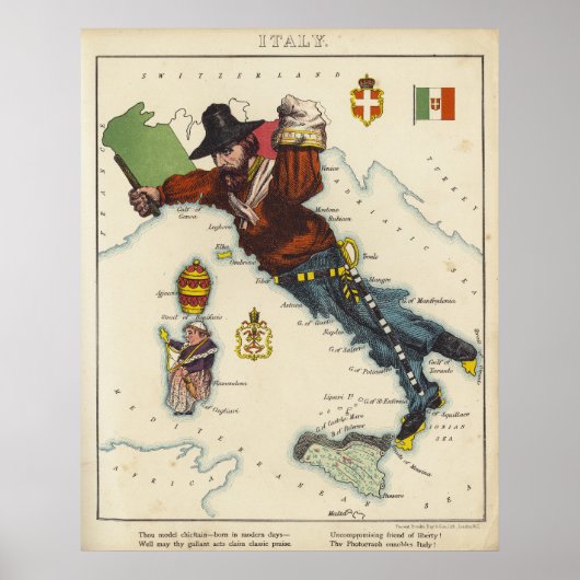 Poster Carte de l'Italie (1868) (Devant)