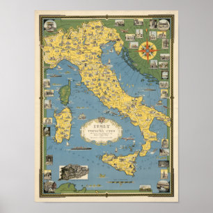 Poster Carte de l'Italie avec Ville du Vatican
