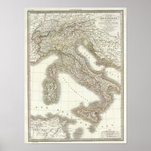 Poster Carte de L'Italie - Italie (Devant)