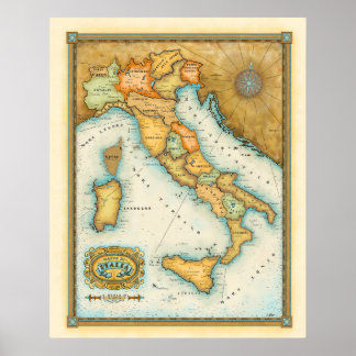 Poster "Carte de l'Italie" "Mappa de Italia"
