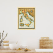 Poster "Carte de l'Italie" "Mappa de Italia" (Cuisine)