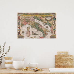 Poster Carte de l'Italie par Cornelis II Danckerts 1640