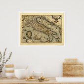 Poster Carte de l'Italie par Ortelius 1570 (Cuisine)