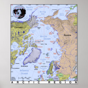 Poster Carte de l'océan Arctique