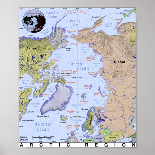 Poster Carte de l'océan Arctique (Devant)