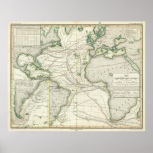 Poster Carte de l'océan Atlantique