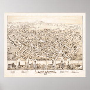 Poster Carte de l'OH Lancaster Vintage (1885)