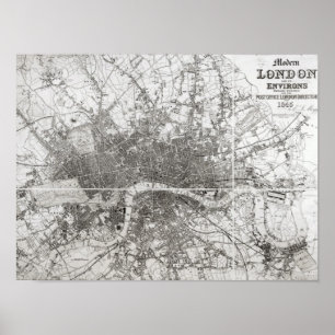 Poster Carte de Londres moderne et de ses environs, 1854
