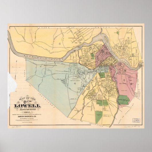 Poster Carte de Lowell, Massachusets (1881) (Devant)
