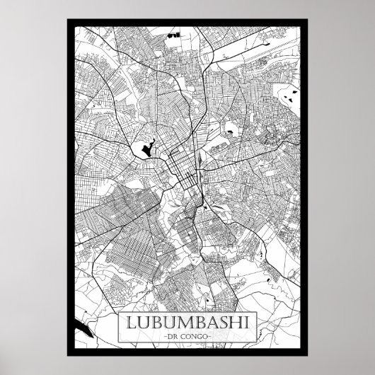 Poster Carte de Lubumbashi RD Congo (Devant)