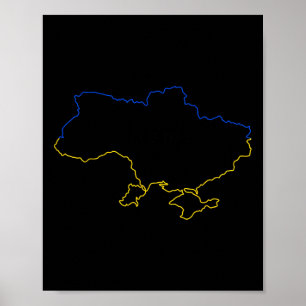 Poster Carte de l'Ukraine avec des couleurs bleues et jau