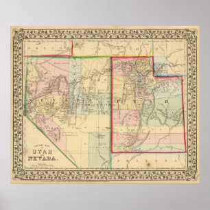 Poster Carte de l'Utah, Nevada par Mitchell