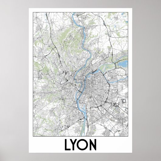 Poster Carte de Lyon, France (Devant)