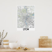 Poster Carte de Lyon, France (Cuisine)
