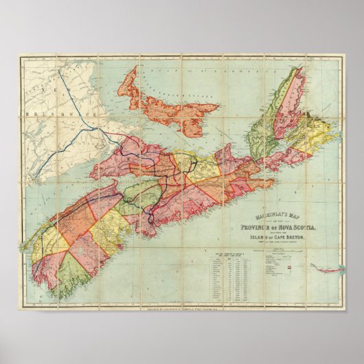 Poster Carte de Mackinlay de la province de la Nouvelle-É (Devant)