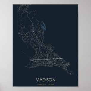 Poster Carte de Madison Connecticut (la nuit)