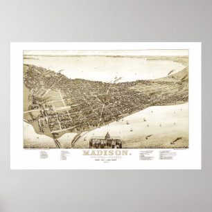 Poster Carte de Madison, le Wisconsin à partir de 1885