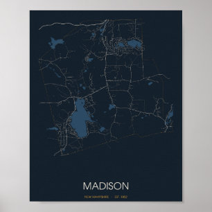 Poster Carte de Madison, New Hampshire (la nuit)