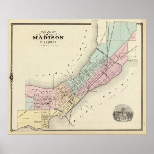 Poster Carte de Madison, Wisconsin (Devant)